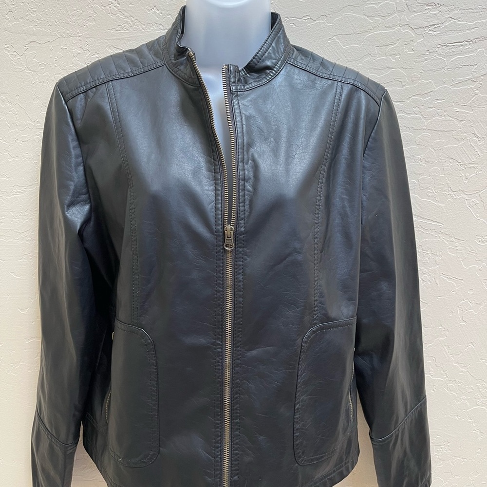 Faux Leather racer jacket, women’s black , faded glory size L